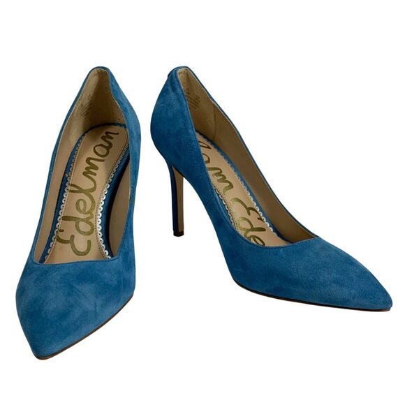 SAM EDELMAN "Hazel" Women's Blue Suede Pointed-Toe 4" Heels Size 7.5M - Picture 1 of 6